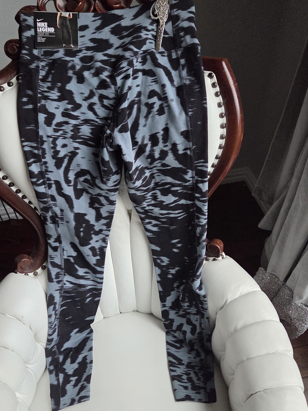 Nike Black and Light Gray Abstract Tight Fit , DRI-FIT Leggings